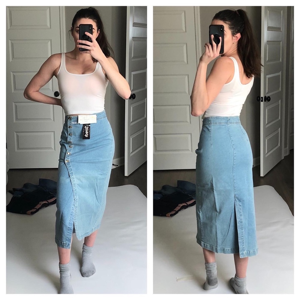 Vtg Denim High-Rise Midi Skirt